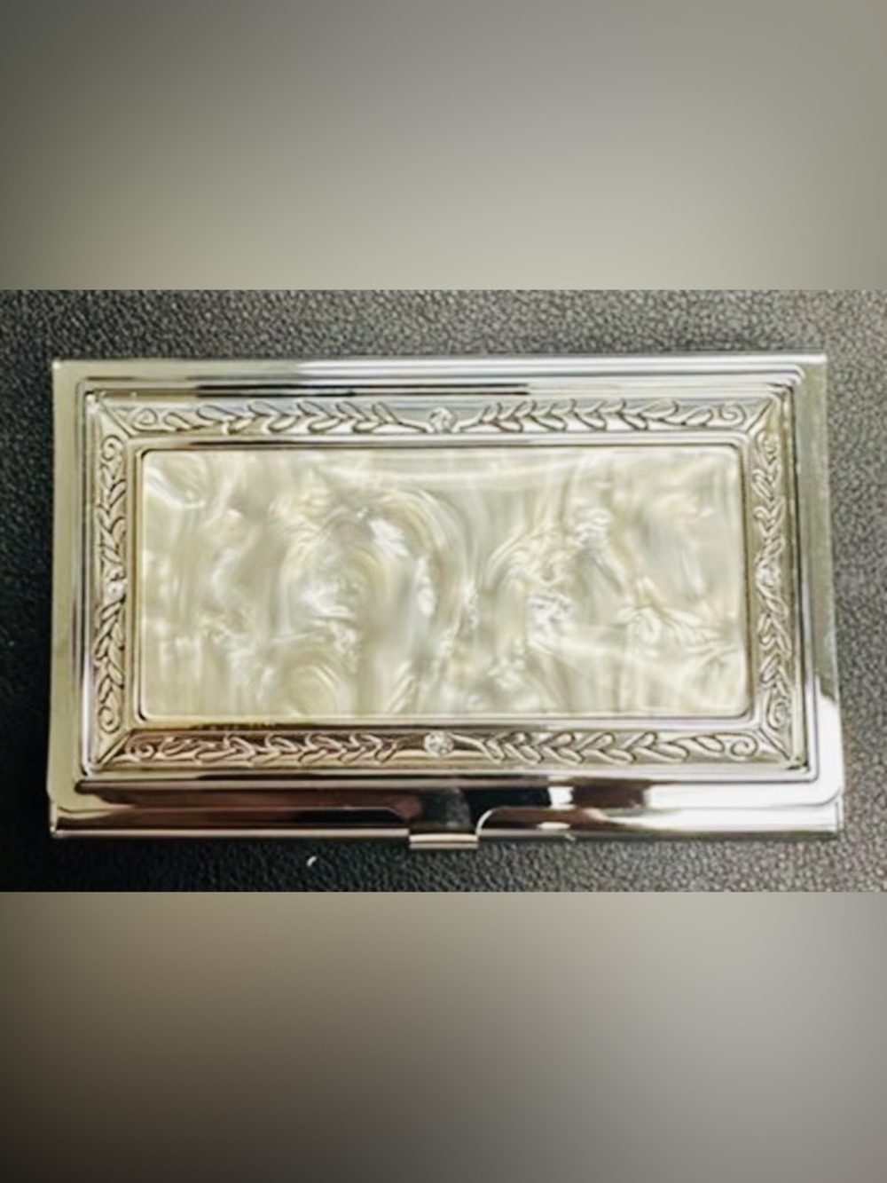 Brighton Tapestry Card Case Mother Of Pearl Etched Silver Plated Tiny Crystals - Picture 11 of 11